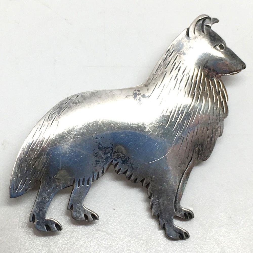 Collie/ Sheltie shetland sheep dog Brooch Sterling Silver .925 1980’s Vintage